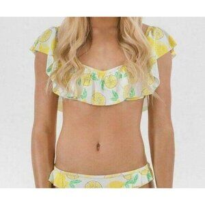 Sugar Coast by Lolli Lemon Bikini Swimsuit Top Size S Ruffle Bandeau Swim Beachy